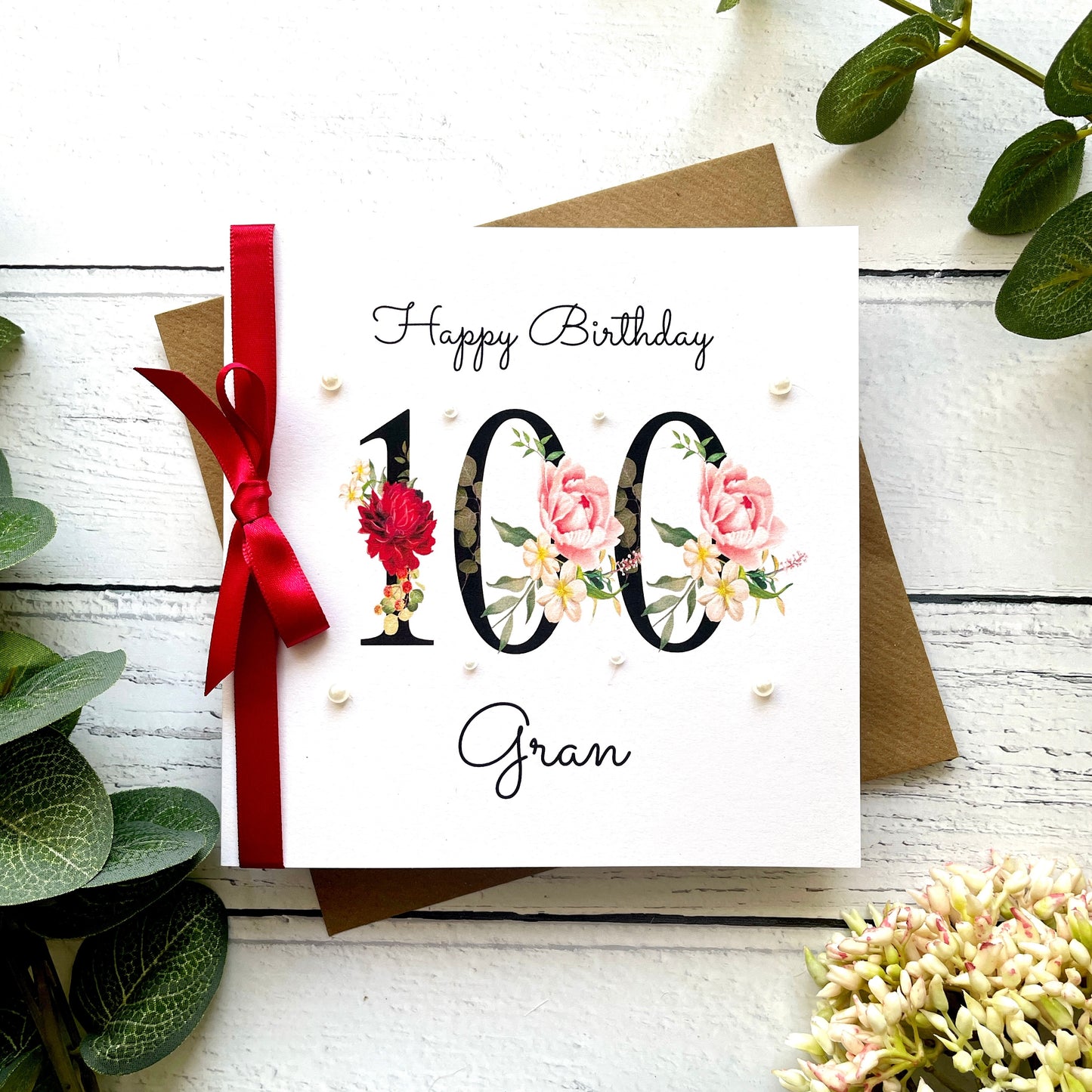 Personalised Floral Number 100th Birthday Card