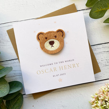 Personalised New Baby Card - Bear Patch Design