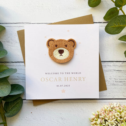 Personalised New Baby Card - Bear Patch Design