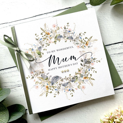 Personalised Floral Mother's Day Card - Eucalyptus Wreath Design