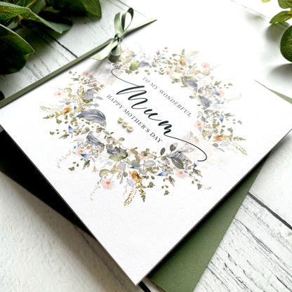 Personalised Floral Mother's Day Card - Eucalyptus Wreath Design