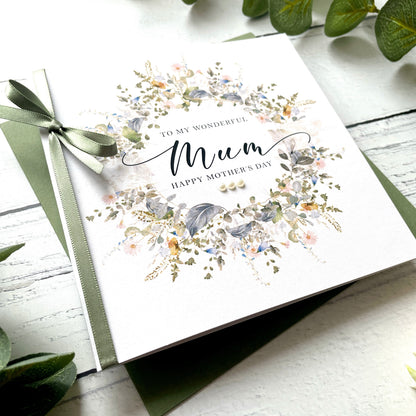 Personalised Floral Mother's Day Card - Eucalyptus Wreath Design