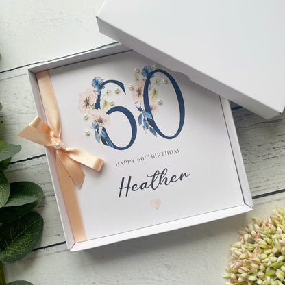 Personalised 60th Birthday Card - Navy and Peach Design