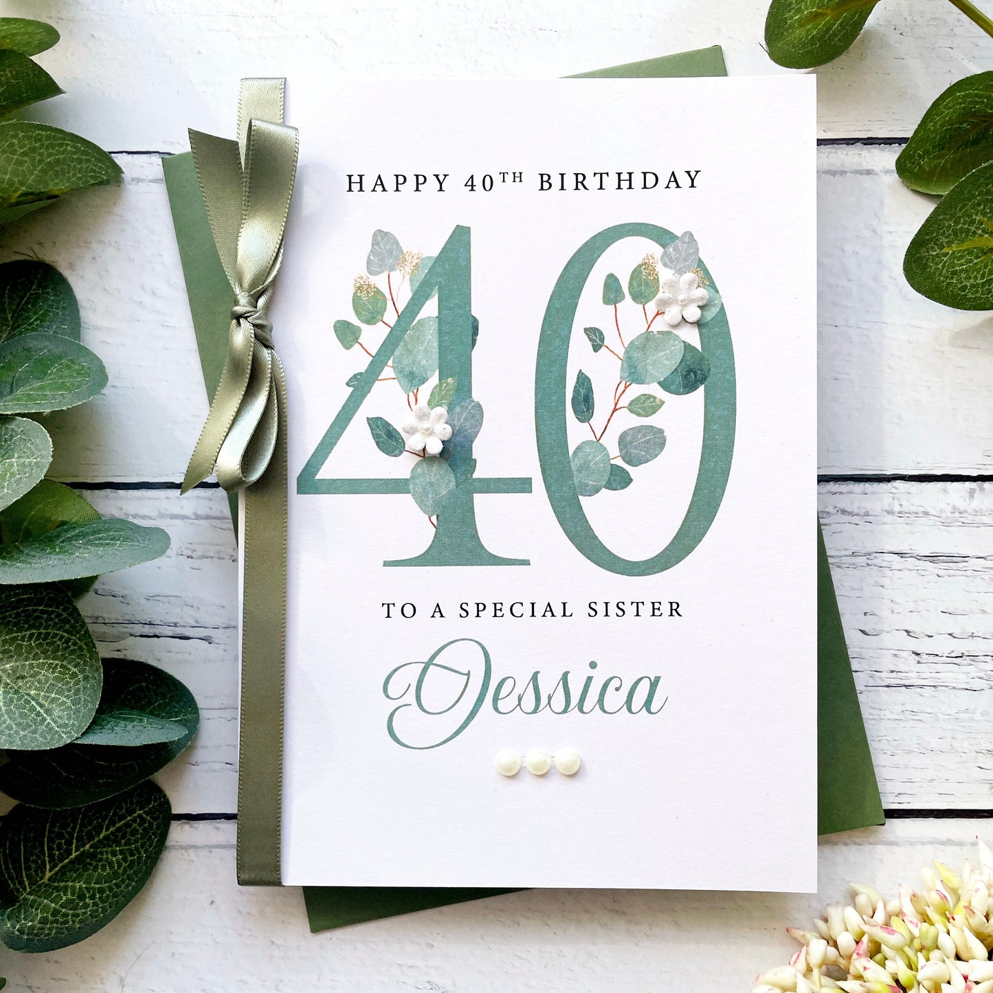 Personalised Eucalyptus 40th Birthday Card