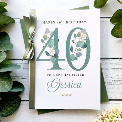 Personalised Eucalyptus 40th Birthday Card