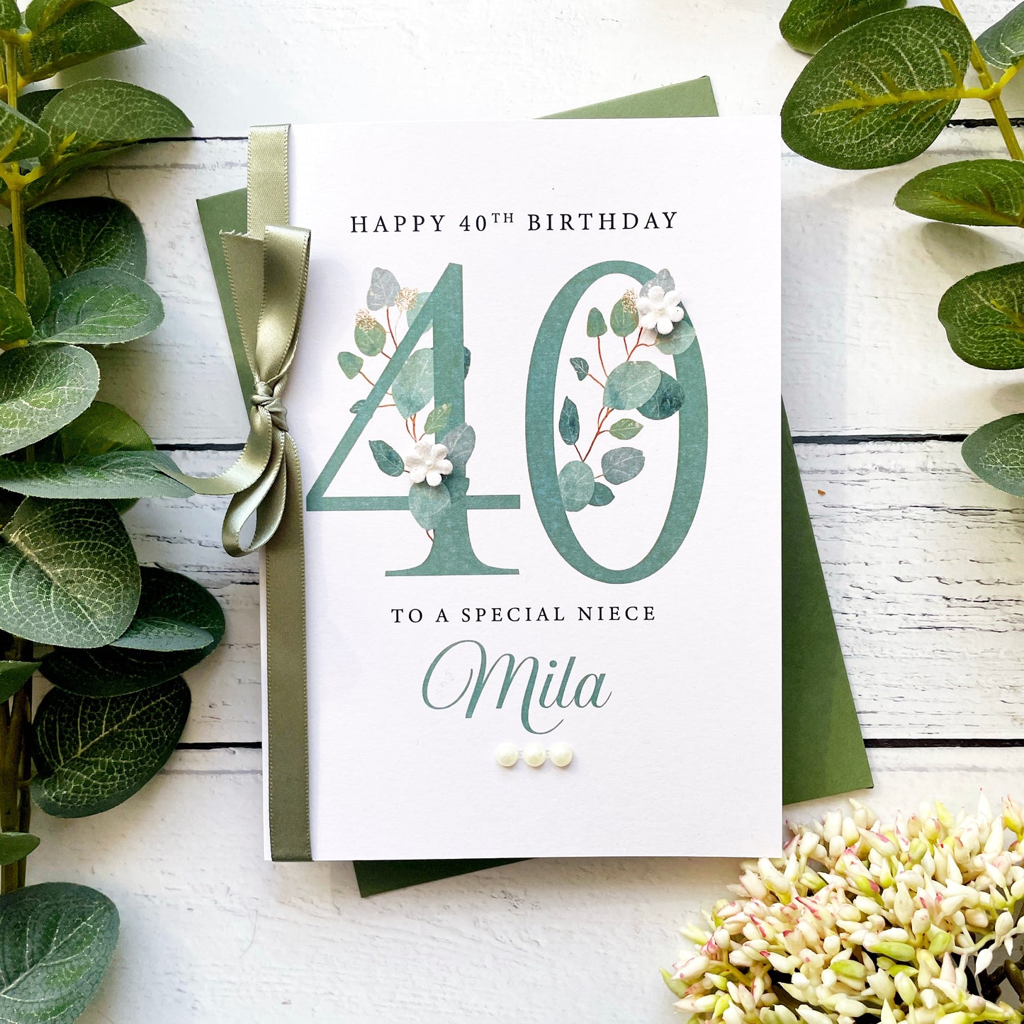 Personalised Eucalyptus 40th Birthday Card