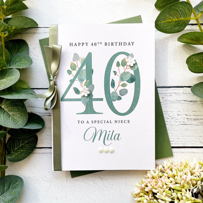 Personalised Eucalyptus 40th Birthday Card