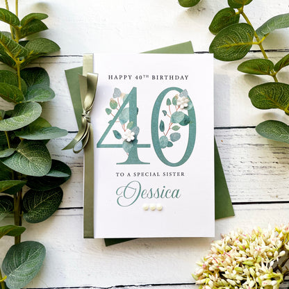 Personalised Eucalyptus 40th Birthday Card