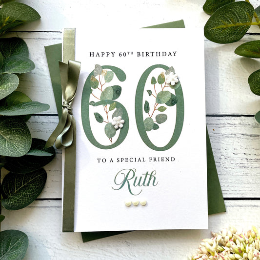 Personalised Eucalyptus 60th Birthday Card