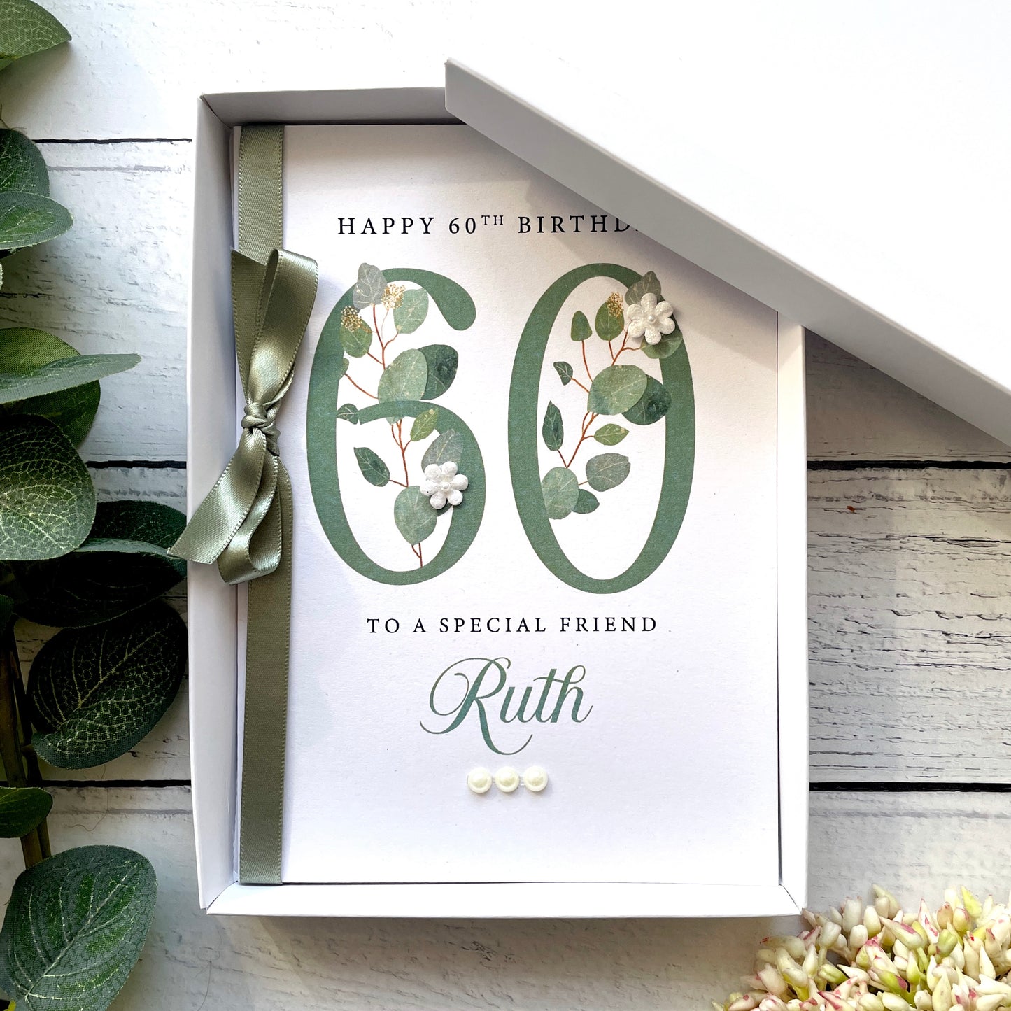 Personalised Eucalyptus 60th Birthday Card