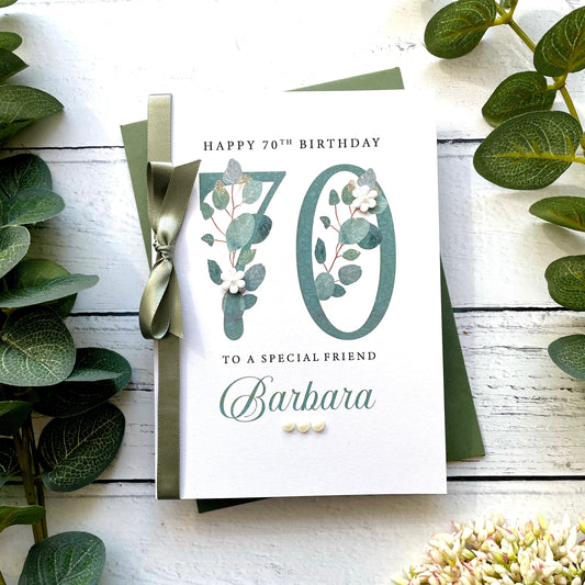 Personalised Eucalyptus 70th Birthday Card