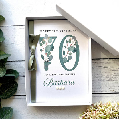 Personalised Eucalyptus 70th Birthday Card
