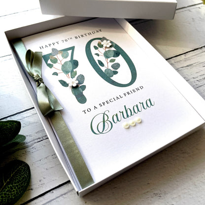 Personalised Eucalyptus 70th Birthday Card