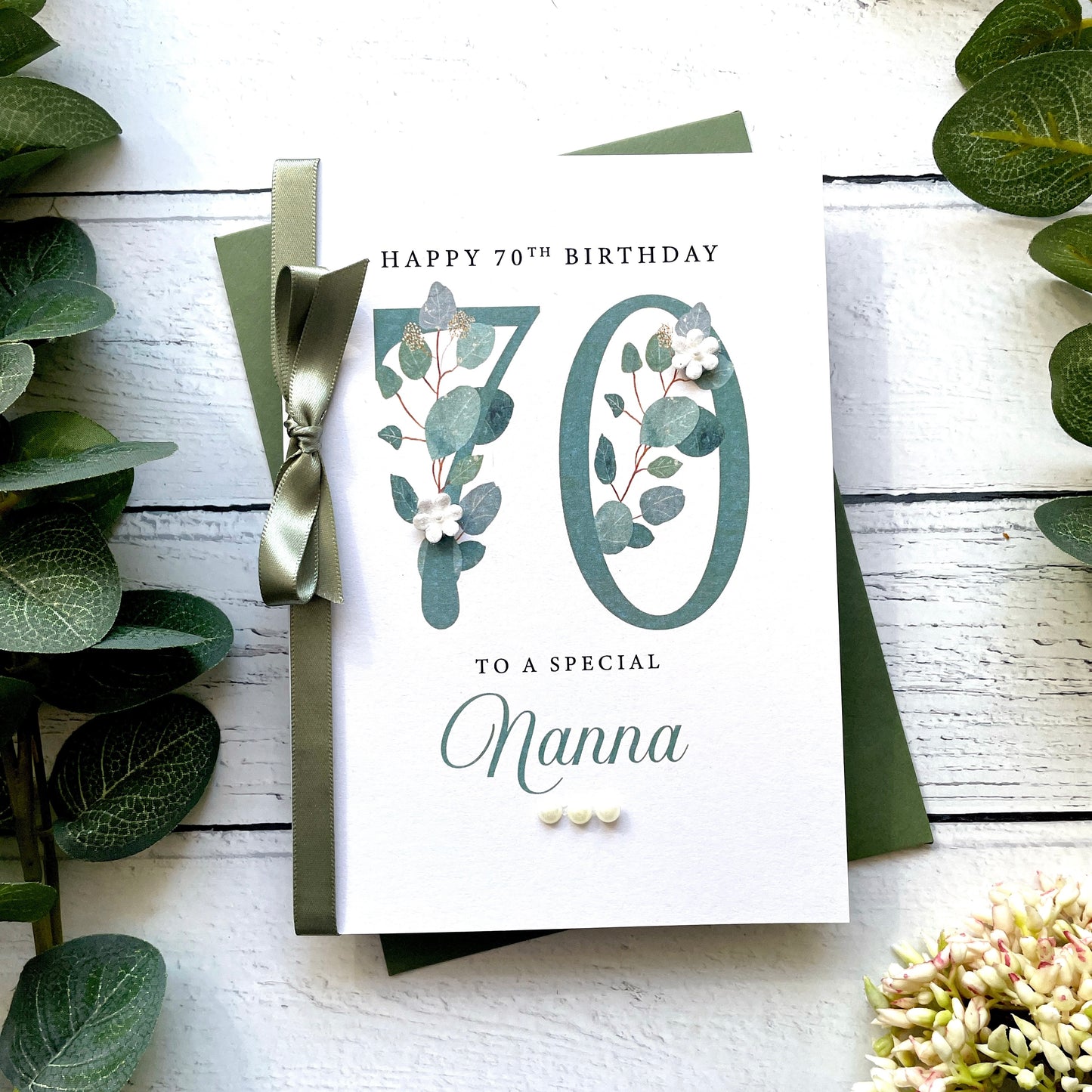 Personalised Eucalyptus 70th Birthday Card