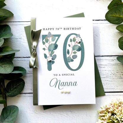 Personalised Eucalyptus 70th Birthday Card