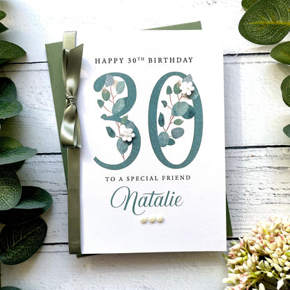 Personalised Eucalyptus 30th Birthday Card