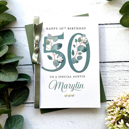 Personalised Eucalyptus 50th Birthday Card