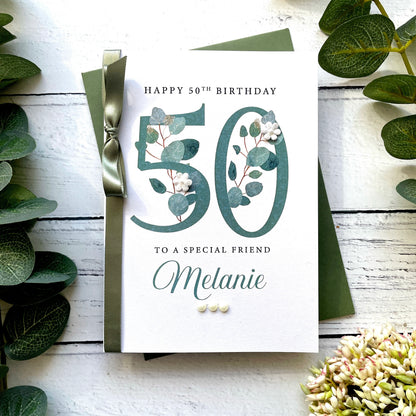 Personalised Eucalyptus 50th Birthday Card