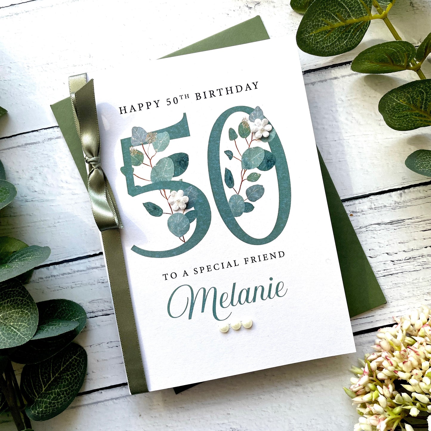 Personalised Eucalyptus 50th Birthday Card