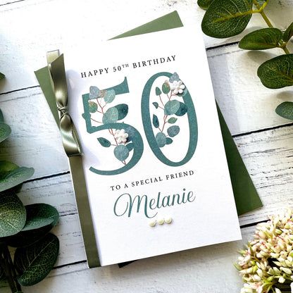 Personalised Eucalyptus 50th Birthday Card