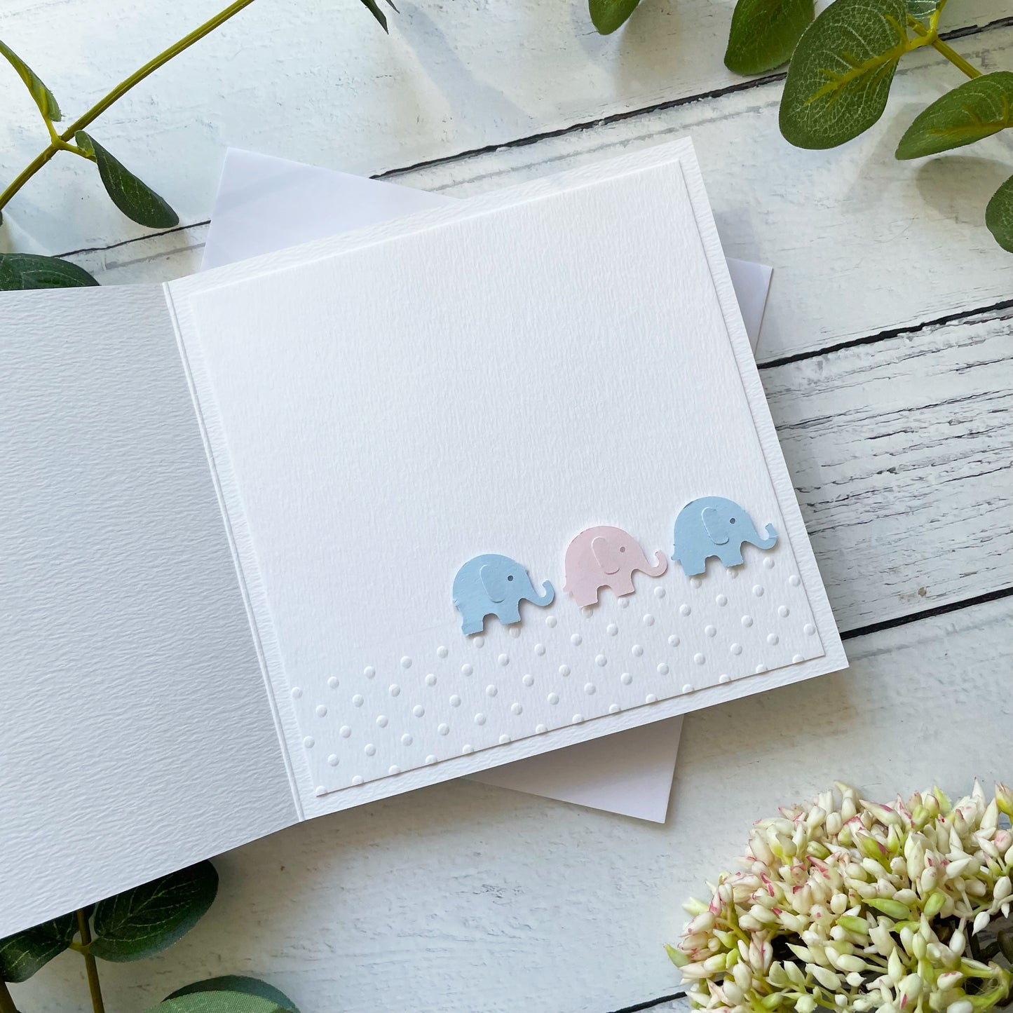 Personalised Handmade Elephant New Baby Triplets Card