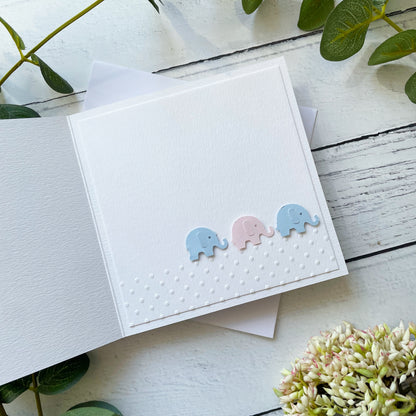 Personalised Handmade Elephant New Baby Triplets Card