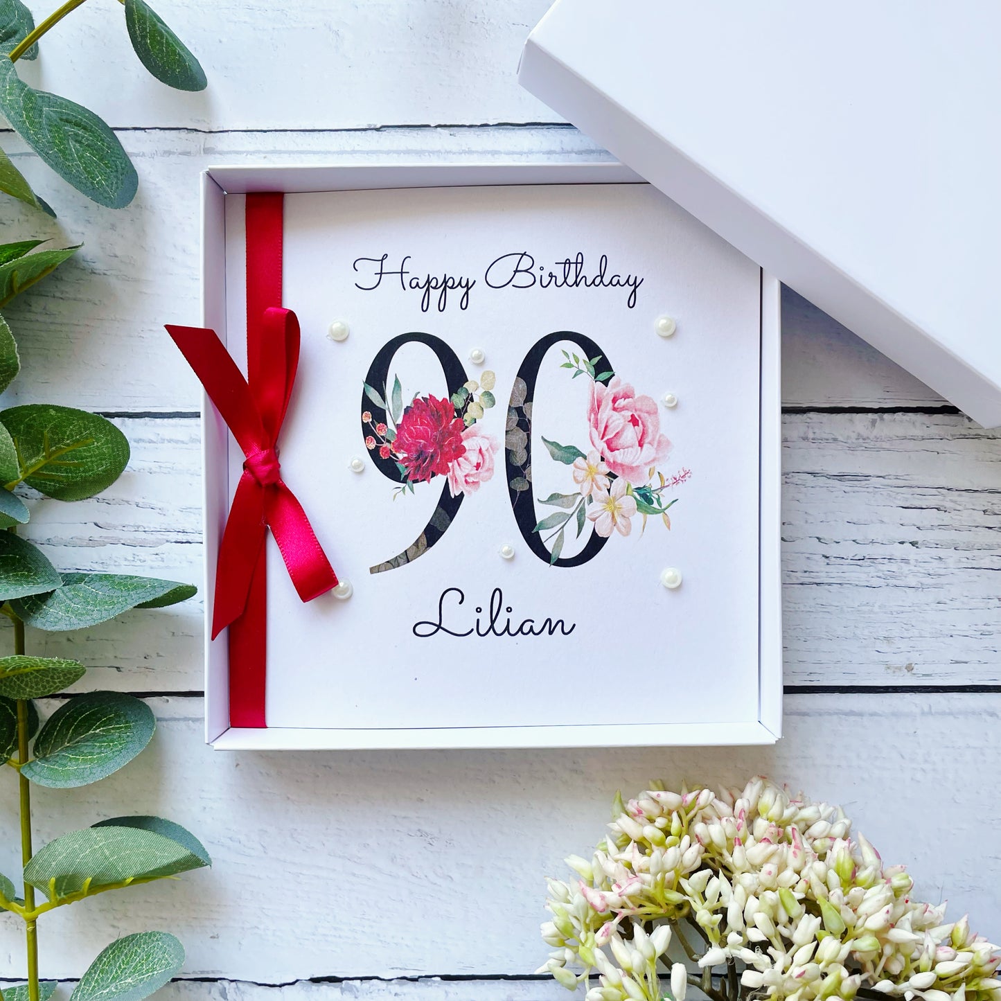 Personalised Floral Number 90th Birthday Card