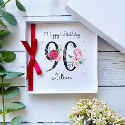 Personalised Floral Number 90th Birthday Card