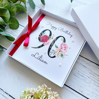 Personalised Floral Number 90th Birthday Card