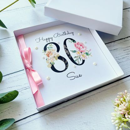 Personalised Floral Number 80th Birthday Card