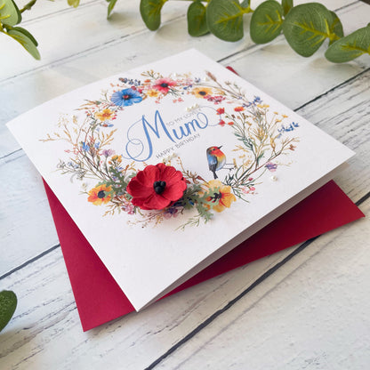 Personalised Floral Birthday Card for Mum - Poppy Design