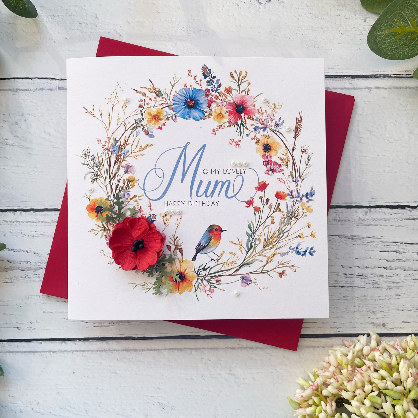 Personalised Floral Birthday Card for Mum - Poppy Design