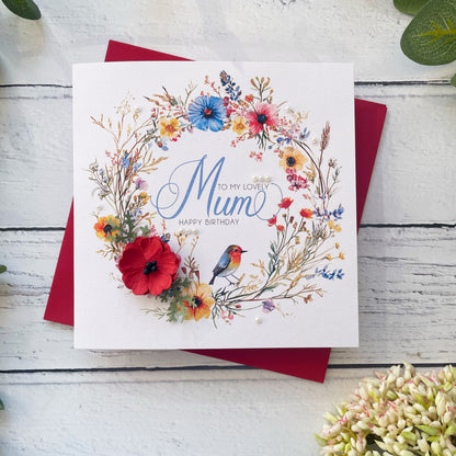 Personalised Floral Birthday Card for Mum - Poppy Design