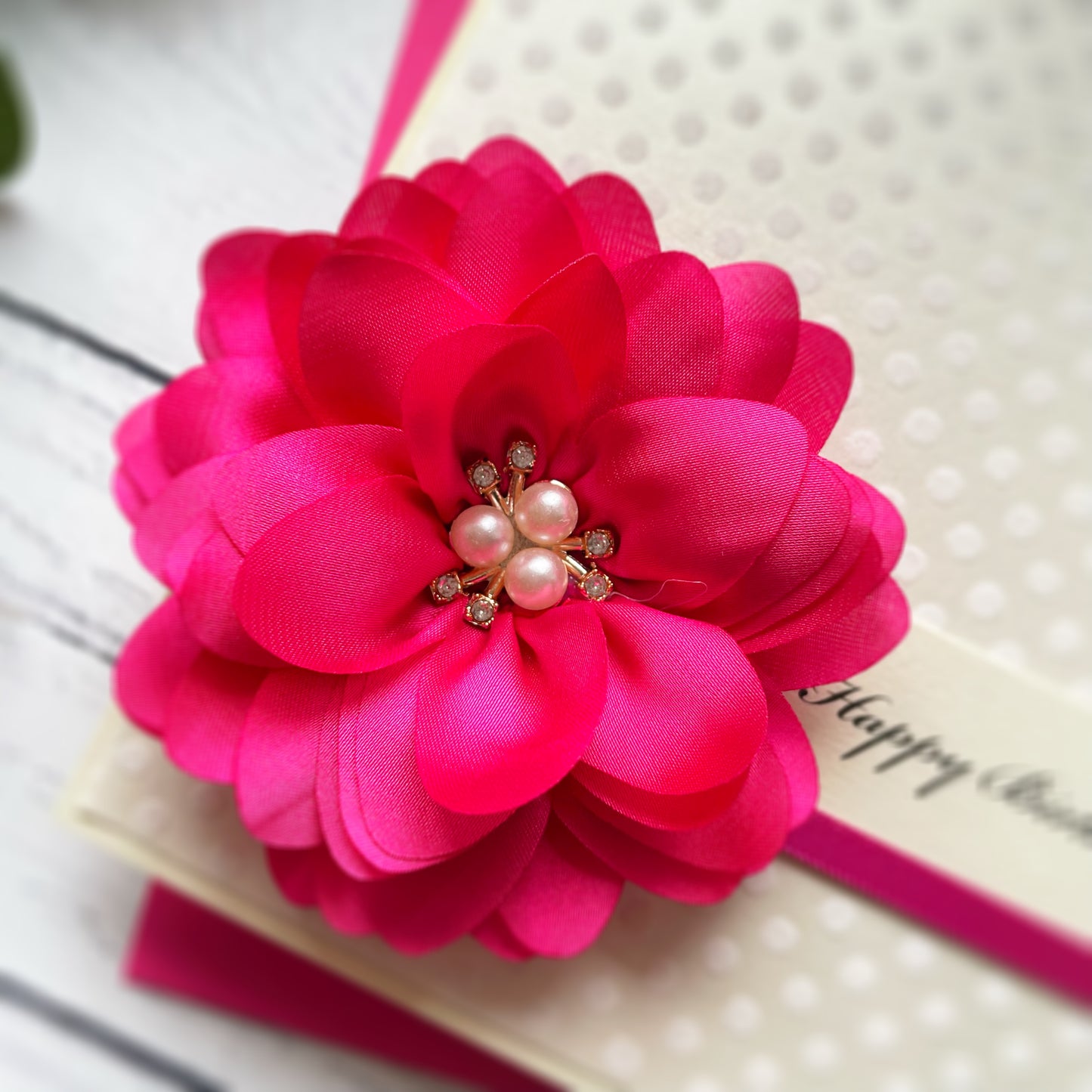 Handmade Floral Birthday Card For Her - Fuchsia and Polka Dot