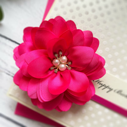 Handmade Floral Birthday Card For Her - Fuchsia and Polka Dot