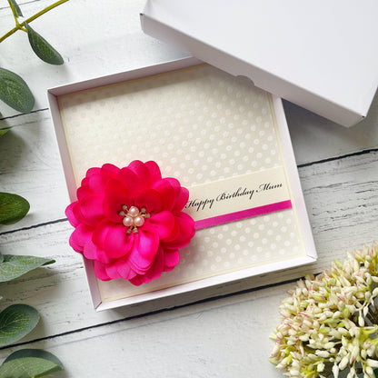 Handmade Floral Birthday Card For Her - Fuchsia and Polka Dot