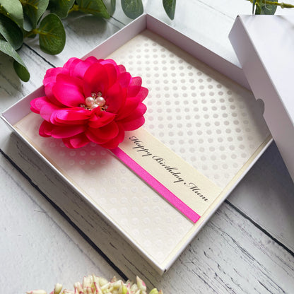 Handmade Floral Birthday Card For Her - Fuchsia and Polka Dot