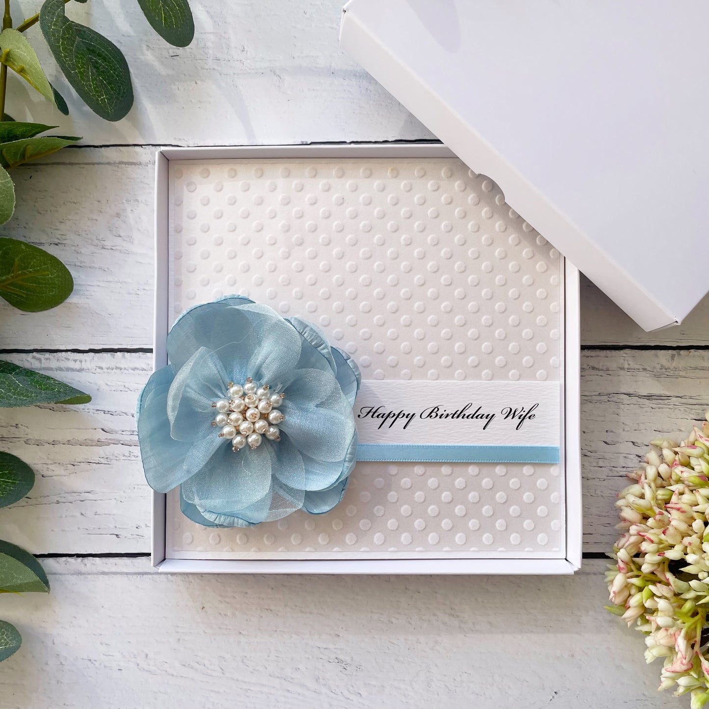 Personalised Baby Blue Flower & Polka Dot Birthday Card