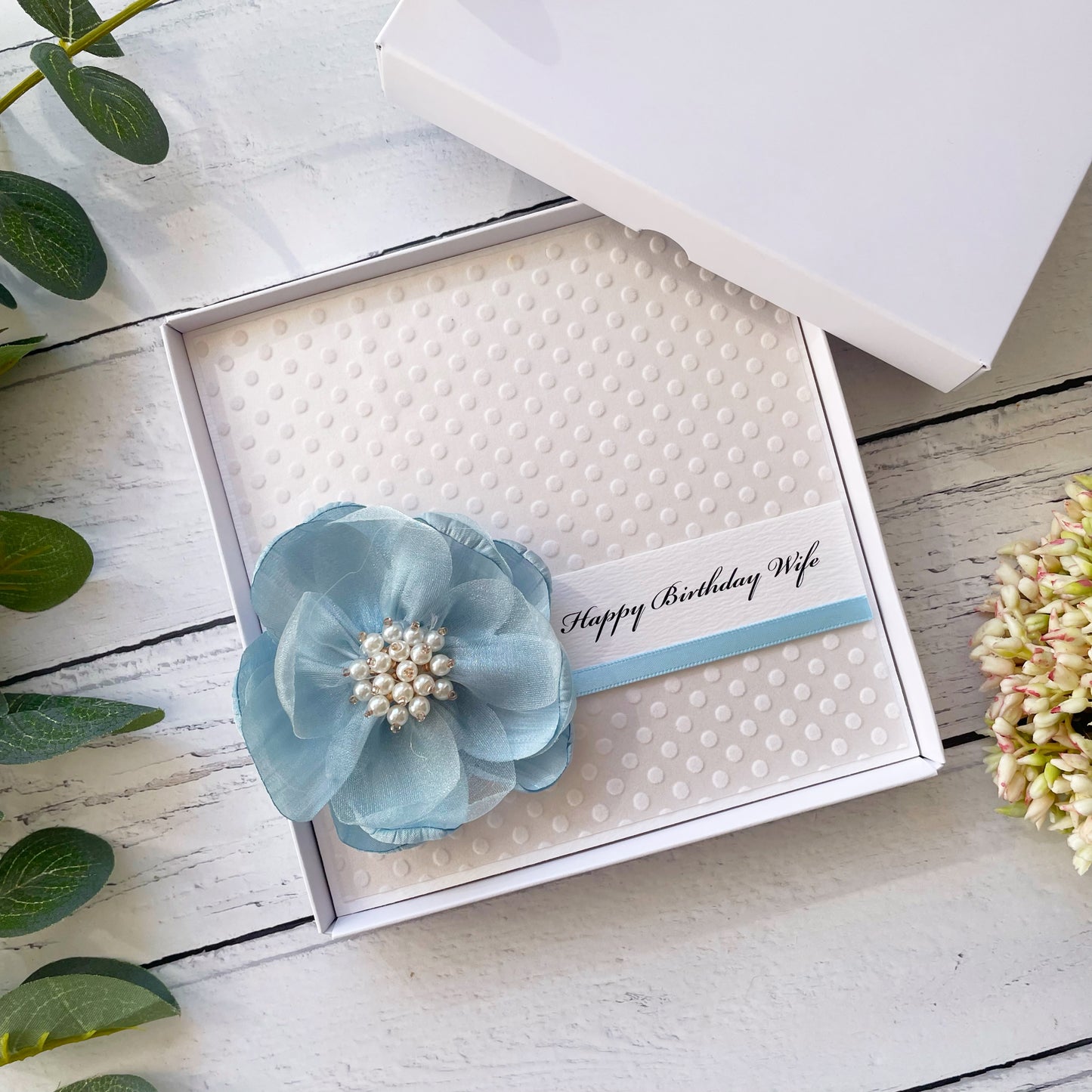 Personalised Baby Blue Flower & Polka Dot Birthday Card