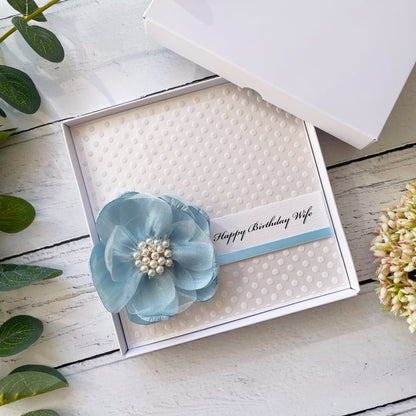 Personalised Baby Blue Flower & Polka Dot Birthday Card