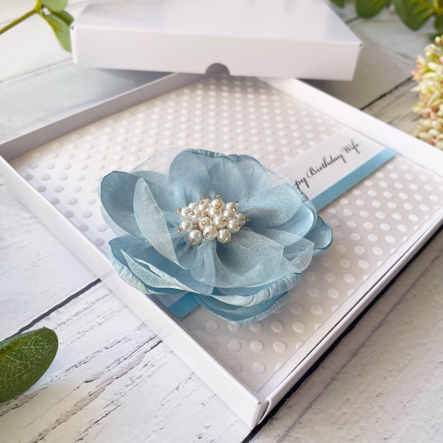 Personalised Baby Blue Flower & Polka Dot Birthday Card