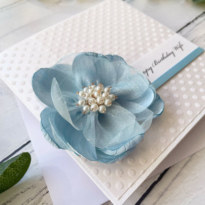Personalised Baby Blue Flower & Polka Dot Birthday Card