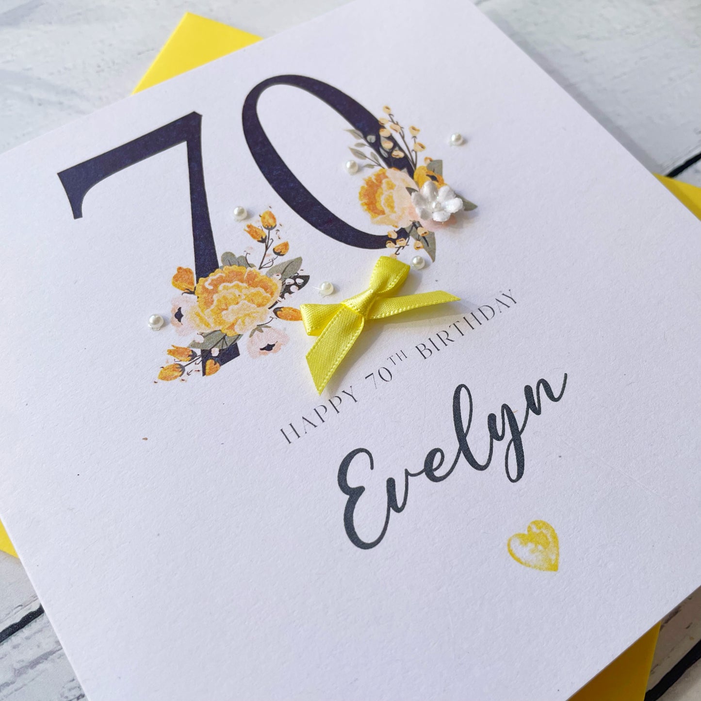 Personalised Floral Number 70th Birthday Card - Bright Yellow