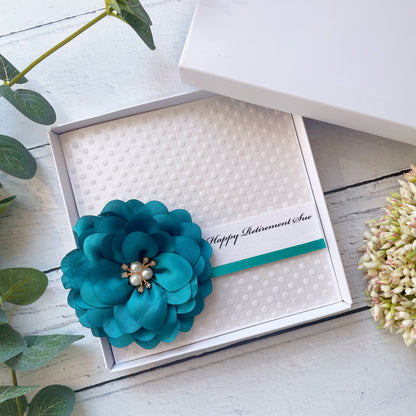 Personalised Retirement Card - Polka Dot and Teal Flower Design