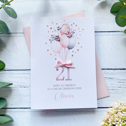 Personalised Boho Balloon 21st Birthday Card