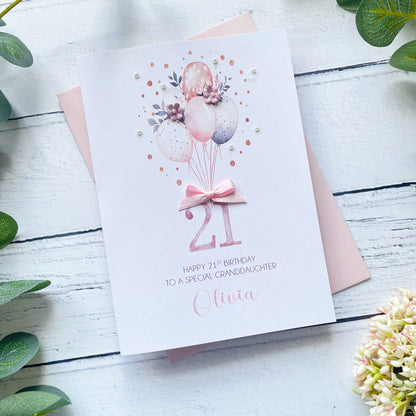 Personalised Boho Balloon 21st Birthday Card