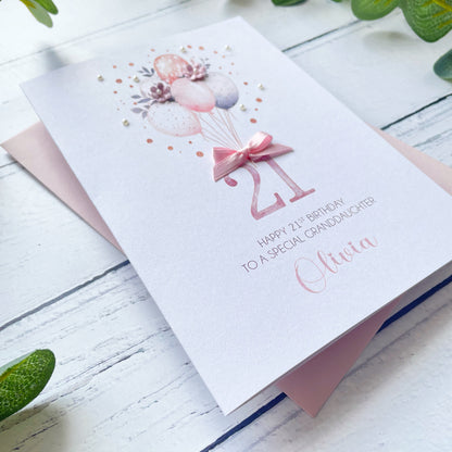 Personalised Boho Balloon 21st Birthday Card