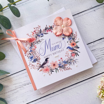 Personalised Birthday Cards For Mum - Peach Flower Design