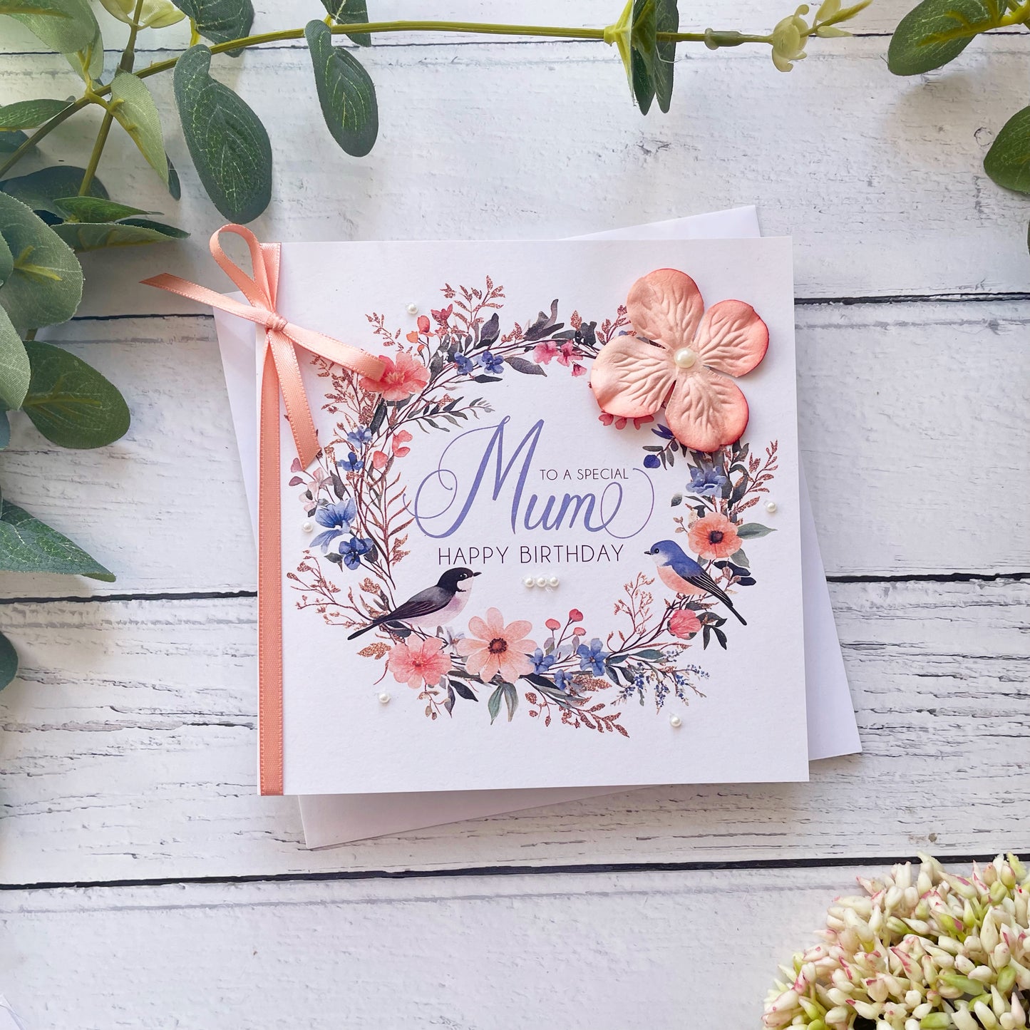 Personalised Birthday Cards For Mum - Peach Flower Design