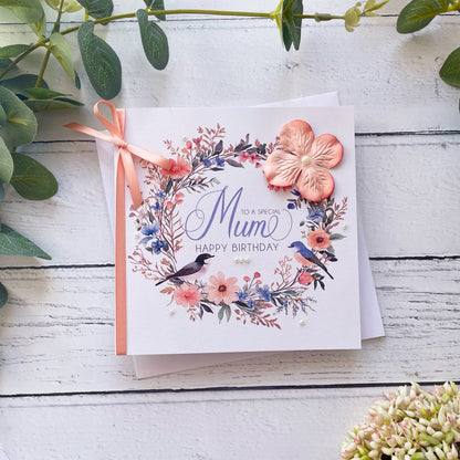 Personalised Birthday Cards For Mum - Peach Flower Design